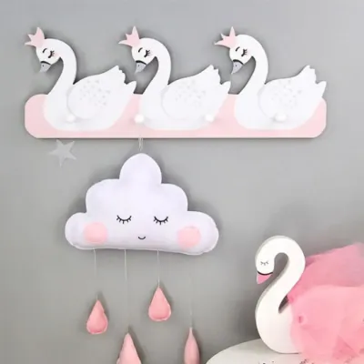 Дитяча дерев'яна вішалка Wall Hanger Лебеді Білий (jw124030)
