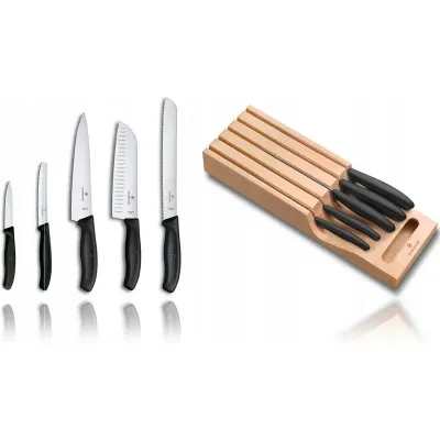 Набор кухонных ножей и подставки Victorinox Swiss Classic In-Drawer 6 предметов Черные (6.7143.5)