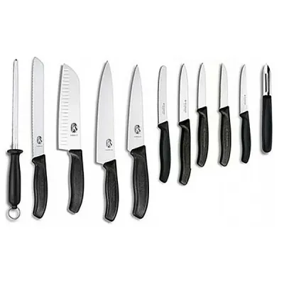 Набор кухонных ножей и подставки Victorinox Swiss Classic Cutlery Block 12 предметов Черные (6.7153.11)