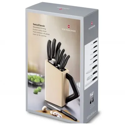 Набор кухонных ножей и подставки Victorinox Swiss Classic Cutlery Block 9 предметов Черные (6.7173.8)
