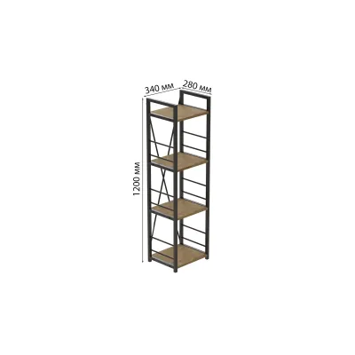 Етажерка 4/34 Ferrum-decor серії Конект 120x34x28 чорний ДСП 16 мм Дуб Артизан