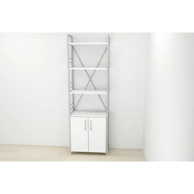 Етажерка 4/60 Ferrum-decor Серії Конект із тумбою 179x60x28 Сірий ДСП Біле (FD1077)