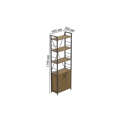 Етажерка 4/60 Ferrum-decor Серії Конект з тумбою 179x60x28 Чорний ДСП Дуб Артізан (FD1068)