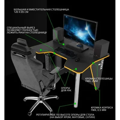 Геймерський ігровий стіл ZEUS IGROK-3 Чорний/Жовтий