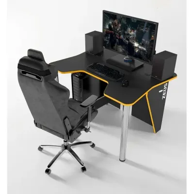Игровой стол ZEUS IGROK-3L, черный/желтый с LED подсветкой Игровой стол ZEUS IGROK-3L, черный/желтый с LED подсветкой