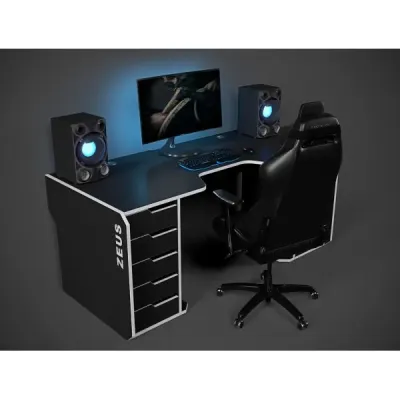 Геймерський ергономічний стіл ZEUS Viking-1М, 180х85 (80) см, чорний/білий Геймерський ергономічний стіл ZEUS Viking-1М, 180х85 (80) см, чорний/білий