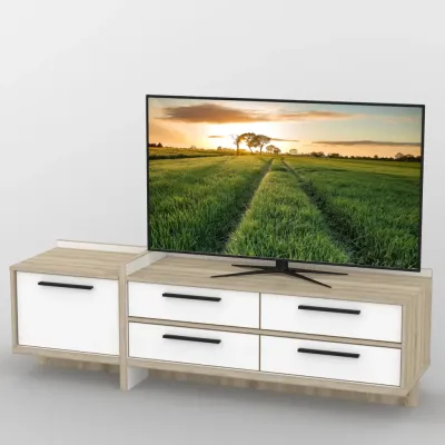 Тумба під телевізор Тиса Мебель ТВ-302 Дуб сонома Білий 51x42x160 см