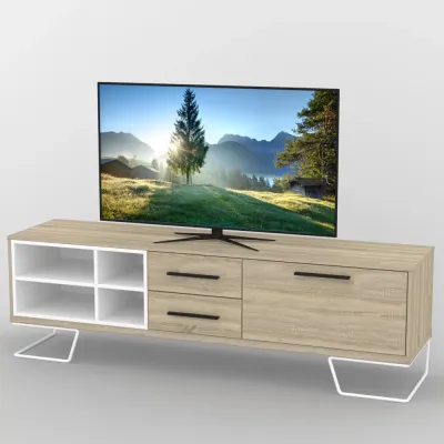 Тумба під телевізор Тиса Мебель ТВ-375 Дуб сонома Білий 55x44x180 см