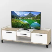 Тумба под телевизор Тиса Мебель ТВ-385 Дуб сонома Белый 57x44x180 см