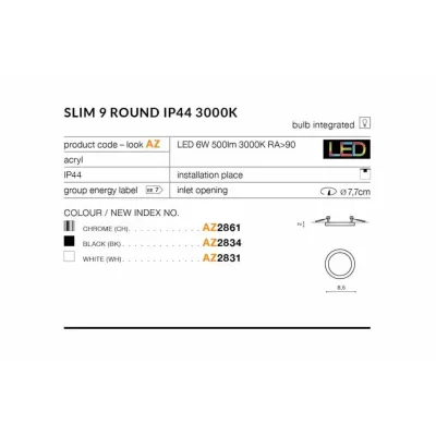Точковий світильник AZzardo SLIM 9 ROUND IP44 3000K AZ2861