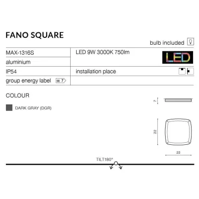 Стельовий світильник AZzardo FANO SQUARE AZ2186 (MAX-1316S-DGR) Стельовий світильник AZzardo FANO SQUARE AZ2186 (MAX-1316S-DGR)