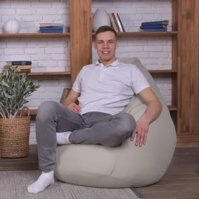 Крісло Мішок Груша Рогожка 150х100 Студія Комфорту Великий бежевий