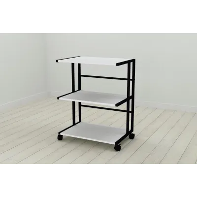 Етажерка на коліщатках Ferrum-decor Каміло 75x40x60 метал Чорний ДСП Біле 16мм (KAM0001)