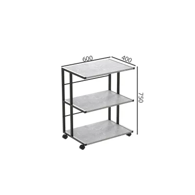 Этажерка на колесиках Ferrum-decor Камило 75x40x60 металл Черный ДСП Бетон 16мм (KAM0007)