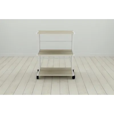 Этажерка на колесиках Ferrum-decor Камило 75x40x60 металл Белый ДСП Дуб Сонома 16мм (KAM0011)