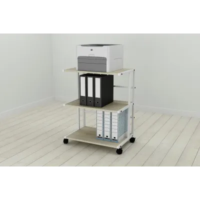 Этажерка на колесиках Ferrum-decor Камило 75x40x60 металл Белый ДСП Дуб Сонома 16мм (KAM0011)