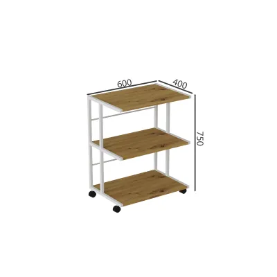 Етажерка на коліщатках Ferrum-decor Каміло 75x40x60 метал Білий ДСП Дуб Артізан 16мм (KAM0013)