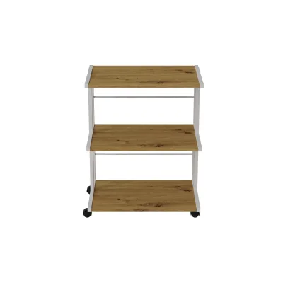 Етажерка на коліщатках Ferrum-decor Каміло 75x40x60 метал Білий ДСП Дуб Артізан 16мм (KAM0013)