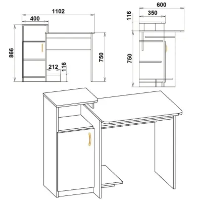 Стіл комп'ютерний Компаніт СКМ-2 горіх екко