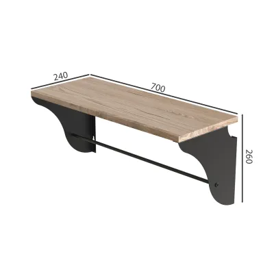 Полка настенная Ferrum-decor Комфи 260x700x240 металл Черный ДСП Дуб Сан-Марино 16 мм (KOM0044)