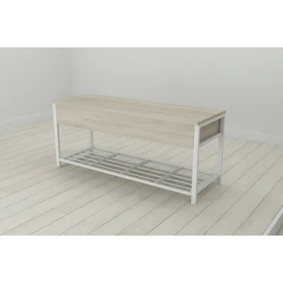 Банкетка с ящиком Ferrum-decor Дрейк 1  550x1000x400 металл Белый ДСП Сонома 16 мм (DRE0011)
