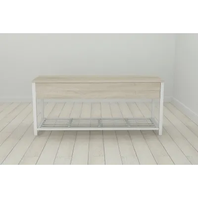 Банкетка із ящиком Ferrum-decor Дрейк 2 550x1200x400 метал Білий ДСП Сонома 16 мм (DRE0032)