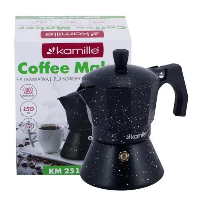 Кофеварка гейзерная Kamille 150 мл (3 порции) алюминиевая с широким индукционным дном КМ 2511MR