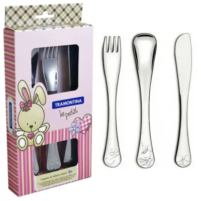 Набор детских столовых приборов 3 шт Baby Le Petit pink Tramontina 66973/005 Набор детских столовых приборов 3 шт Baby Le Petit pink Tramontina 66973/005