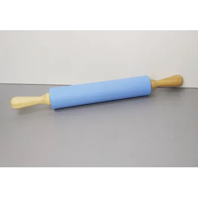 Силиконовая скалка 43 х 5.5 см c деревянными ручками Голубая Stenson 2993