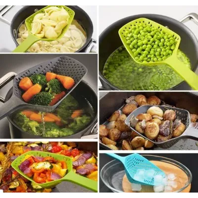 Ложка-друшляк пластикова 33 х 12 см зелена Kitchen 5873