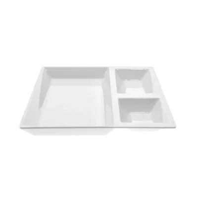 Блюдо для подачи из меламина трехсекционное One Chef 27×22,5×2,5 см Белое