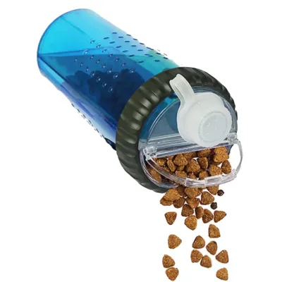 Бутылка с двумя секциями Dexas Pet Meal для воды и корма 720 мл со складной миской 240 мл Голубой