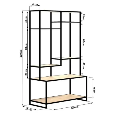 Стелаж для зберігання в стилі Loft NS-1711 2030x1200x550 мм Черный