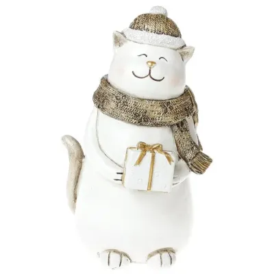 Статуэтка Котик с подарком 22 см, золото Bona DP42238