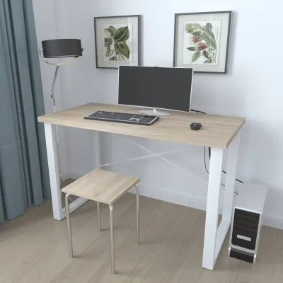 Письмовий стіл Ferrum-decor Драйв 750x1400x700 Білий метал ДСП Дуб Сонома 32 мм (DRA249)