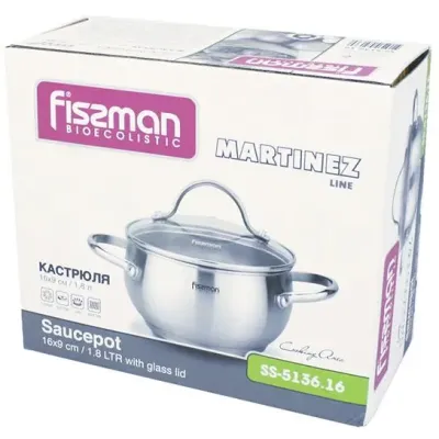 Кастрюля Fissman Martinez 1.8л пузатая из нержавеющей стали DP36639