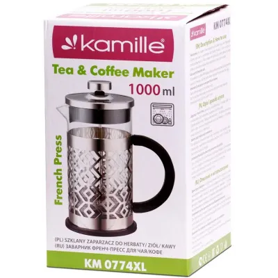 Заварник с прессом френч-пресс Frances 1000 мл с пластиковой ручкой Kamille DP39845