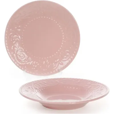 Набор Bona 6 суповых тарелок Leeds Ceramics диаметр 23см каменная керамика Розовые DP40079