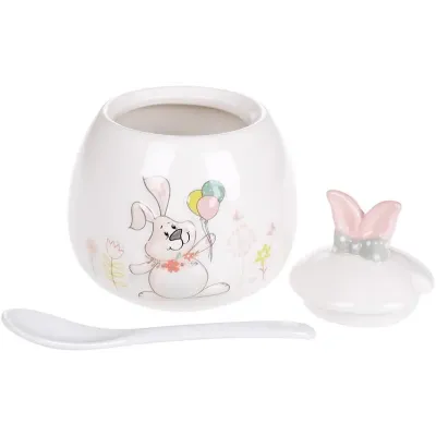 Сахарница ceramic Веселый кролик с шариками с керамической ложкой Bona DP41414 Сахарница ceramic Веселый кролик с шариками с керамической ложкой Bona DP41414