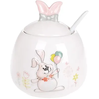 Сахарница ceramic Веселый кролик с шариками с керамической ложкой Bona DP41414