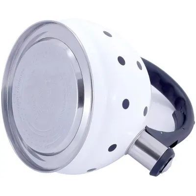 Чайник 2л из нержавеющей стали со свистком в горошек белый Kamille DP112953