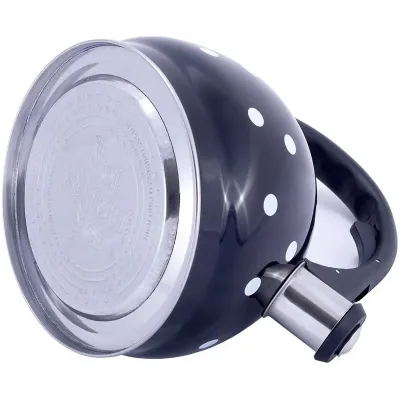 Чайник 2л из нержавеющей стали со свистком в горошек черный Kamille DP112954 Чайник 2л из нержавеющей стали со свистком в горошек черный Kamille DP112954