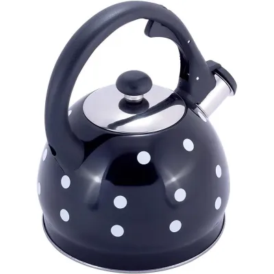 Чайник 2л из нержавеющей стали со свистком в горошек черный Kamille DP112954 Чайник 2л из нержавеющей стали со свистком в горошек черный Kamille DP112954
