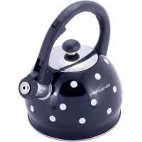 Чайник 2л из нержавеющей стали со свистком в горошек черный Kamille DP112954 Чайник 2л из нержавеющей стали со свистком в горошек черный Kamille DP112954