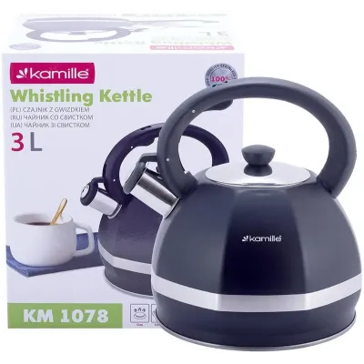 Чайник 3л из нержавеющей стали со свистком черный Kamille DP112959