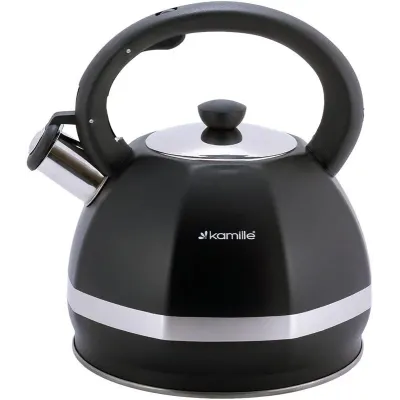Чайник 3л из нержавеющей стали со свистком черный Kamille DP112959