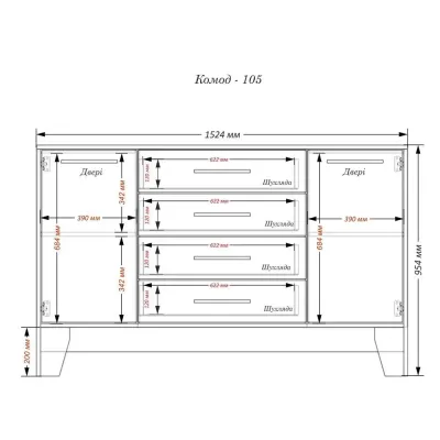 Комод Тиса Мебель 105 Дуб сонома Белый 95x40x152 см