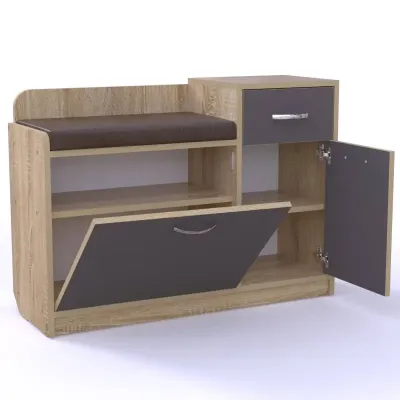 Тумба для обуви Тиса Мебель ТО-104 1 Сонома Графит 64.5x90 см
