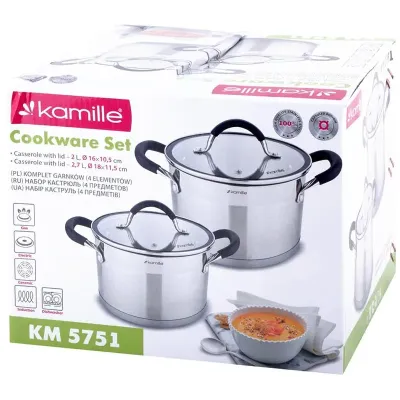 Набор 2 кастрюли Marsaili 2л и 2.7л с силиконовыми ручками Kamille DP36682