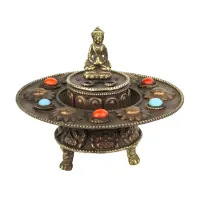 Подставка для благовоний Newar Металл круглая Будда 6 солнц 9,8x9,8x8,2 см Медный (25361)